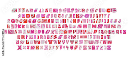 barbiecore big set of cut-out english png alphabet from magazines on a transparent background, cute retro y2k ransom style