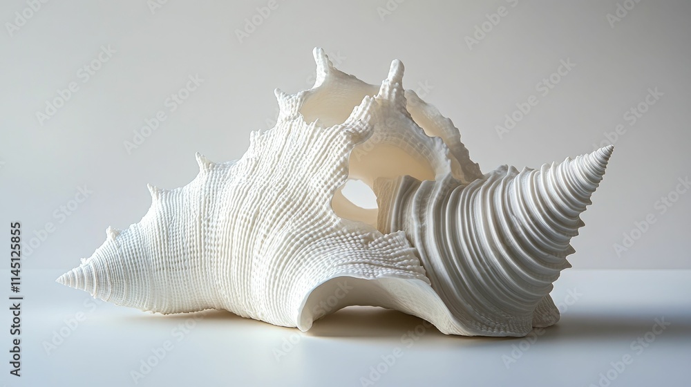Large white shell, intricate texture, elegant form. Large white shell, intricate texture, elegant form.