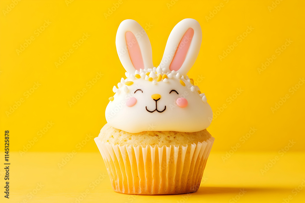 Delightful bunny-themed cupcake sits against a sunny backdrop, perfect for festive gatherings Delightful bunny-themed cupcake sits against a sunny backdrop, perfect for festive gatherings