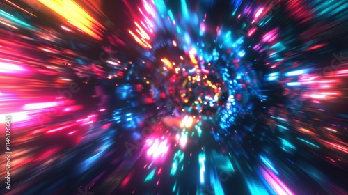 Colorful neon lights creating a dynamic motion blur in a futuristic high-speed tunnel