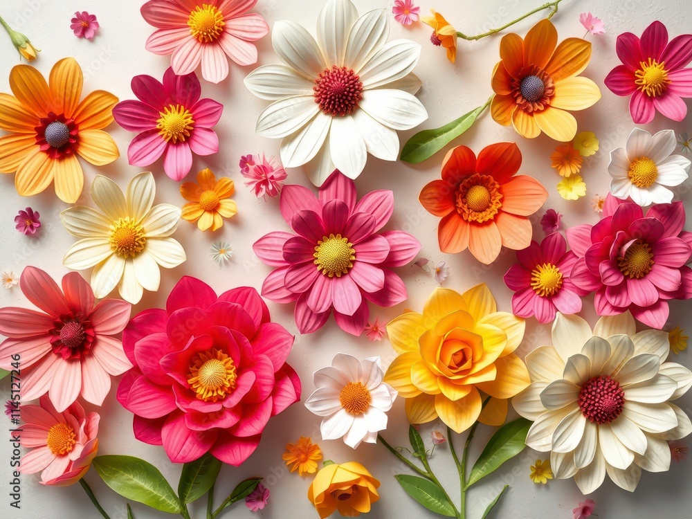 Backdrop of colorful paper roses in various shades of pink, red, and yellow, vibrant, celebration Backdrop of colorful paper roses in various shades of pink, red, and yellow, vibrant, celebration