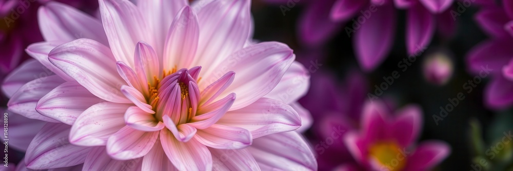 Fototapeta premium Close up of vibrant purple flower petals and delicate leaves in a natural setting, detail, plant