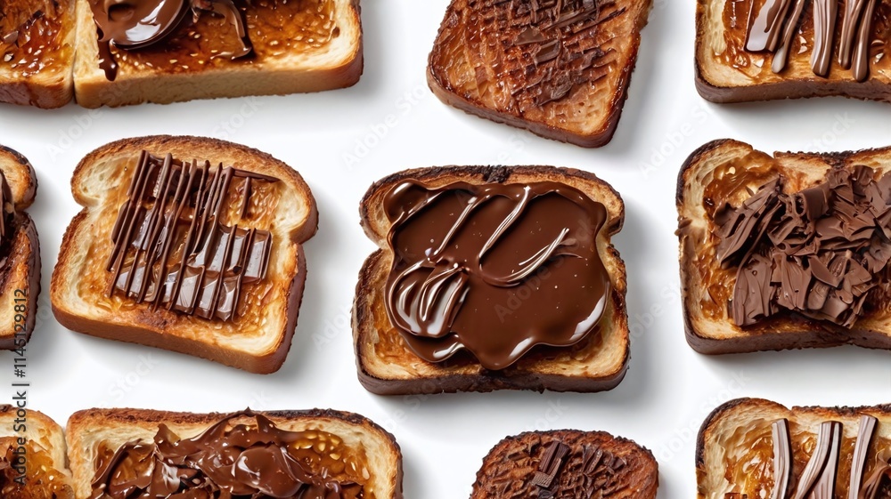 Delicious chocolate on French toast bread toasted on grill isolated on white background Delicious chocolate on French toast bread toasted on grill isolated on white background