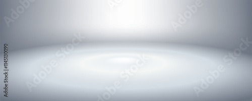 Studio white gray gradient glowing background curve metal wall, silver room lighting floor feeling shiny foil texture circle, luxury showroom, car, technology, future innovation.