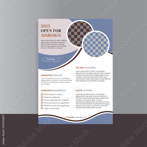 Eye-Catching Flyer template for creative school admissions. Design template for a flyer brochure cover for children's back-to-school education entrance.