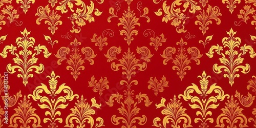 Elegant vintage damask wallpaper in rich burgundy and gold hues, perfect for adding a touch of classic sophistication to any room, vintage, rich