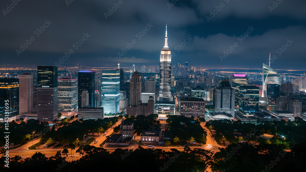 Naklejka premium night city wallpaper