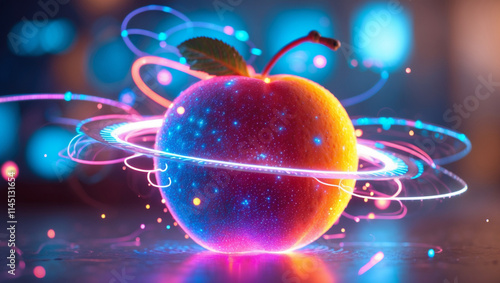 Neon-Lit Fruit with Digital Augmented Reality Patterns