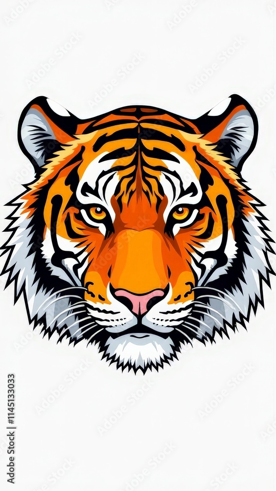 Tiger head illustration with bold colors and details Tiger head illustration with bold colors and details
