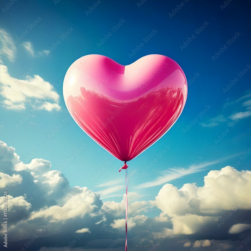 Fototapeta premium heart shaped pink balloon in sky