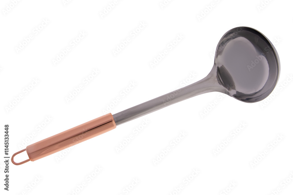 metal spoon with a copper-colored handle. The head has slots for draining and is likely used for cooking or serving food metal spoon with a copper-colored handle. The head has slots for draining and is likely used for cooking or serving food