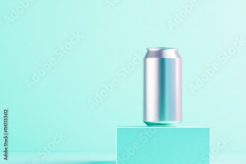 Wallpaper Mural aluminum eco can with water on a cube podium, blue gradient background Torontodigital.ca