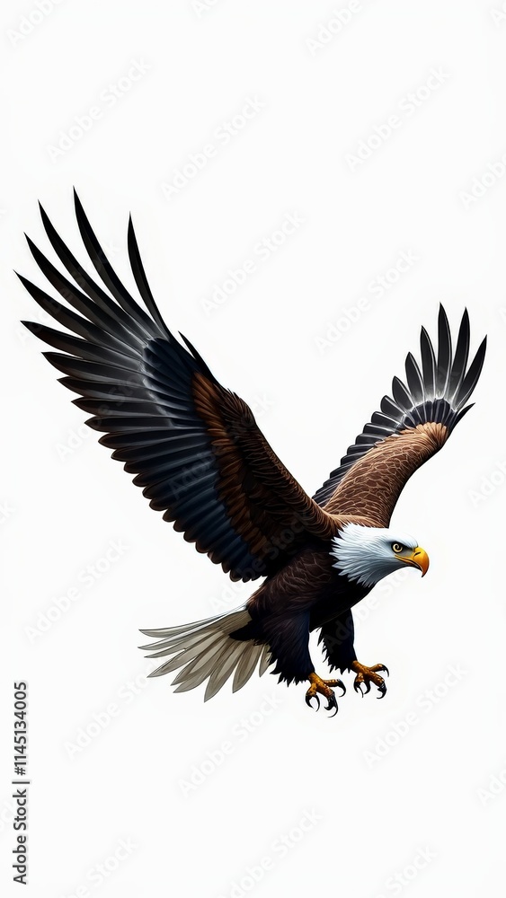 Fototapeta premium Bald eagle in flight with wings spread