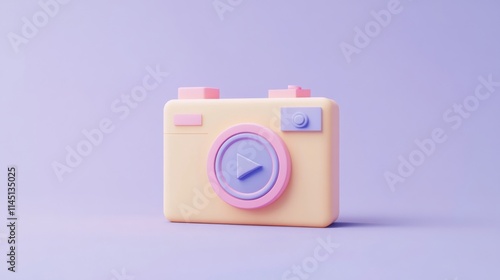 a small camera with a pink lens on a purple background