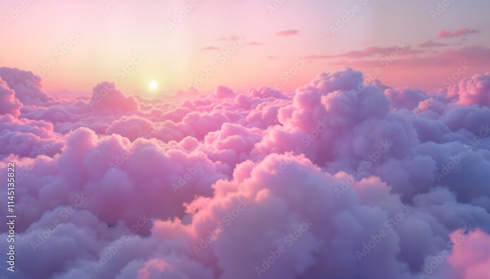 Pink, purple clouds fill sky at sunset. Fluffy clouds create dreamy, whimsical atmosphere. Soft lighting, glowing colors make beautiful, tranquil image. 3d illustration perfect for wallpapers Pink, purple clouds fill sky at sunset. Fluffy clouds create dreamy, whimsical atmosphere. Soft lighting, glowing colors make beautiful, tranquil image. 3d illustration perfect for wallpapers