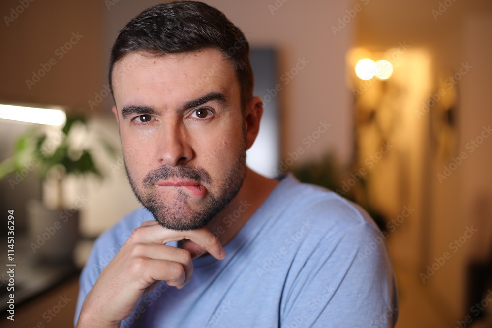 Naklejka premium Cute man observing something irresistible 