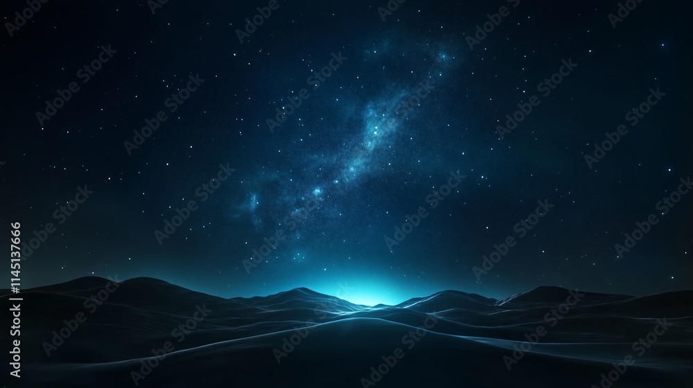 Fototapeta premium Night sky with bright stars and glowing horizons over a serene landscape at twilight