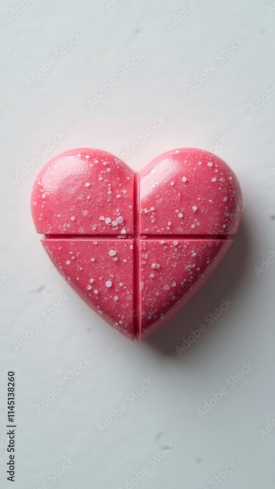 Fototapeta premium Close-up of a heart-shaped pink candy with speckled texture