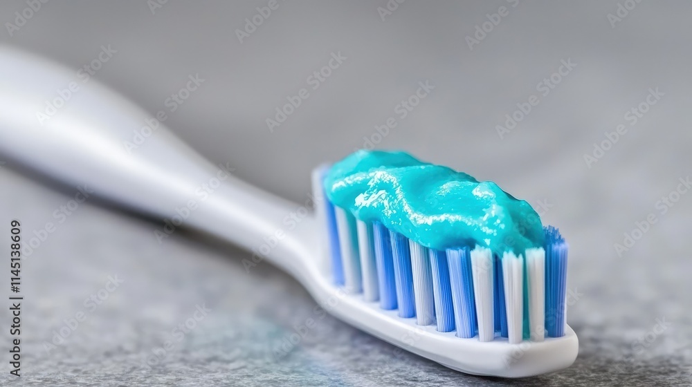 Close-up of toothbrush with blue toothpaste. Close-up of toothbrush with blue toothpaste.