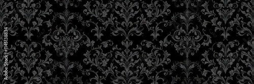 Seamless gothic damask wallpaper with intricate floral motifs and dark color palette, gothic, wallpaper, texture