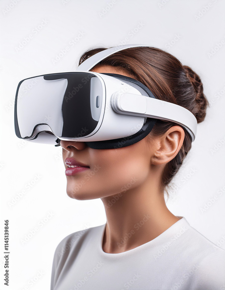 portrait of a woman wearing VR headset portrait of a woman wearing VR headset