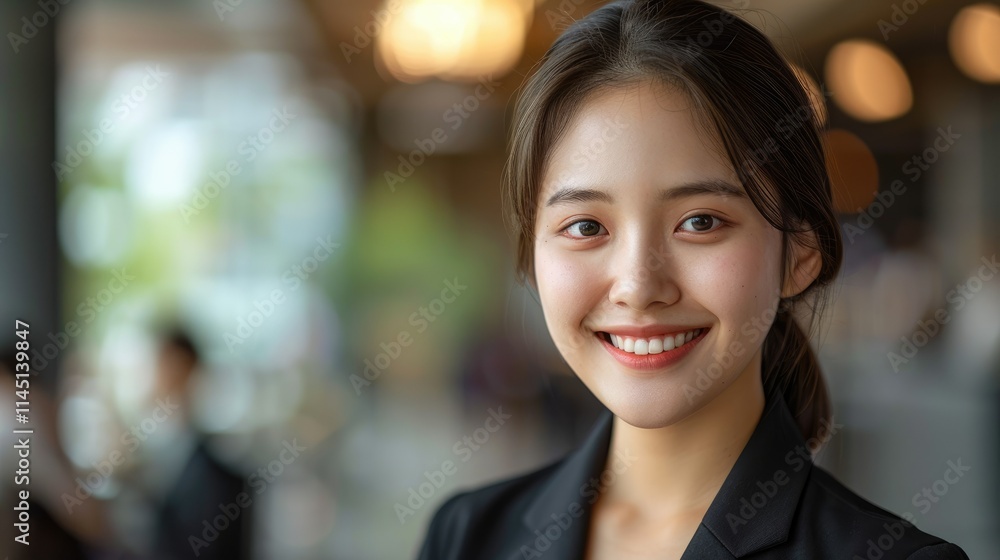 A smiling woman in a professional setting, exuding confidence and warmth. A smiling woman in a professional setting, exuding confidence and warmth.