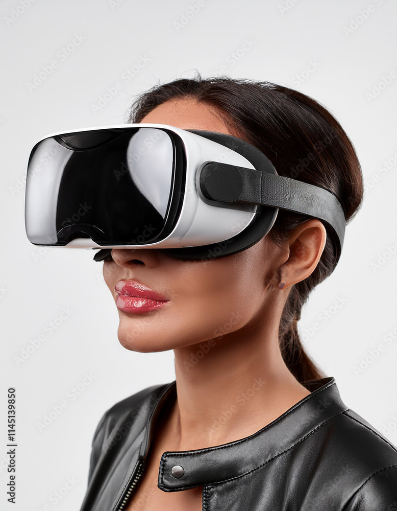 portrait of a woman wearing VR headset portrait of a woman wearing VR headset