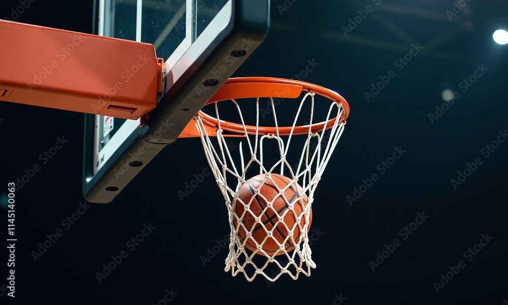 Basketball hoop with white net orange basketball Basketball hoop with white net orange basketball