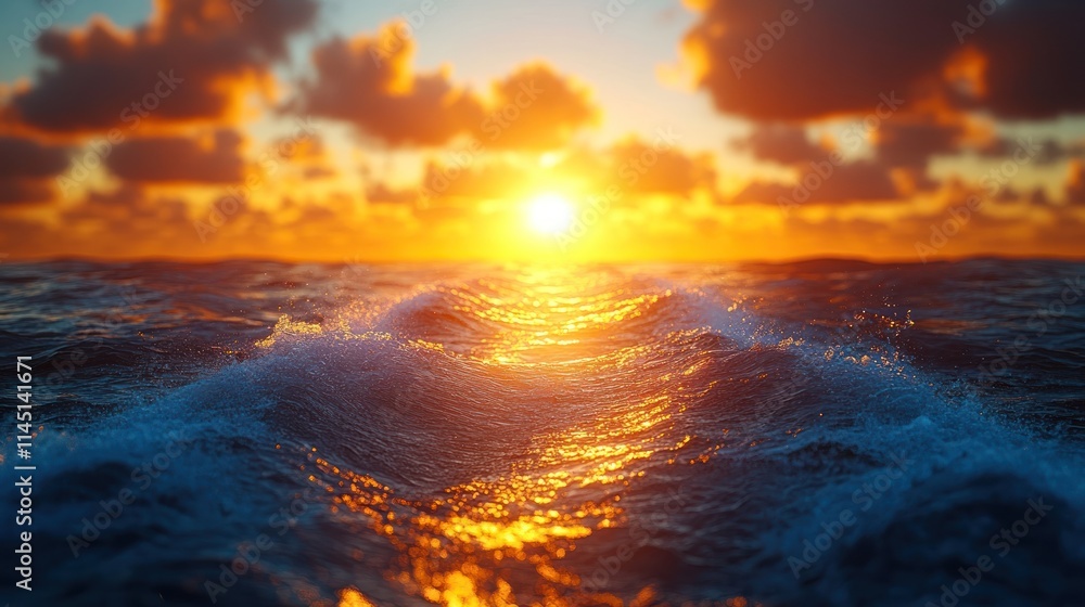 Serene sunset over ocean waves, evoking tranquility and beauty. Serene sunset over ocean waves, evoking tranquility and beauty.