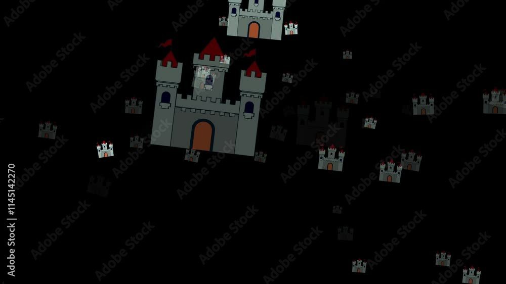 animated, emoji, castle, fortress, medieval, tower, stone, walls, moat ...