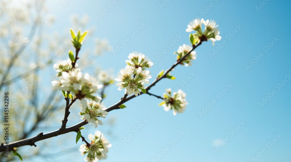 Blooming Apricot Willow Branch against Clear Blue Sky in Spring Blooming Apricot Willow Branch against Clear Blue Sky in Spring