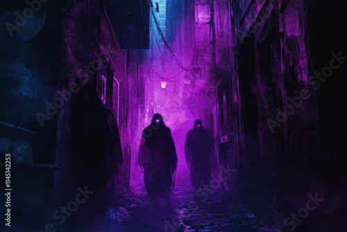 Wallpaper Mural Three cloaked figures walk down a dark, purple alley. Torontodigital.ca