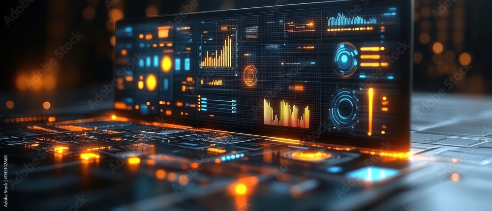 Futuristic digital interface with graphs and data visualizations. Futuristic digital interface with graphs and data visualizations.