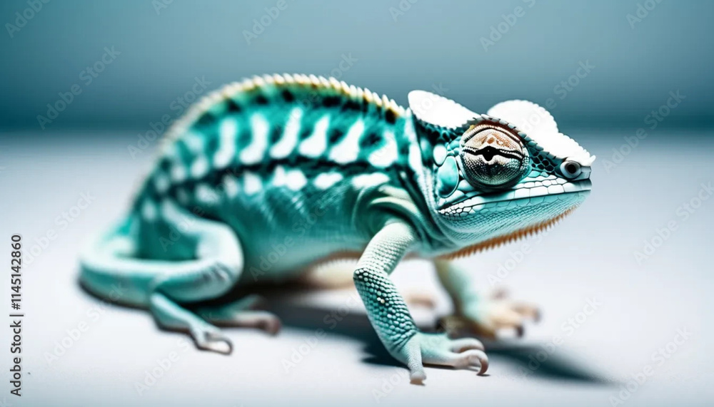 Fototapeta premium Turquise chameleon on studio background.