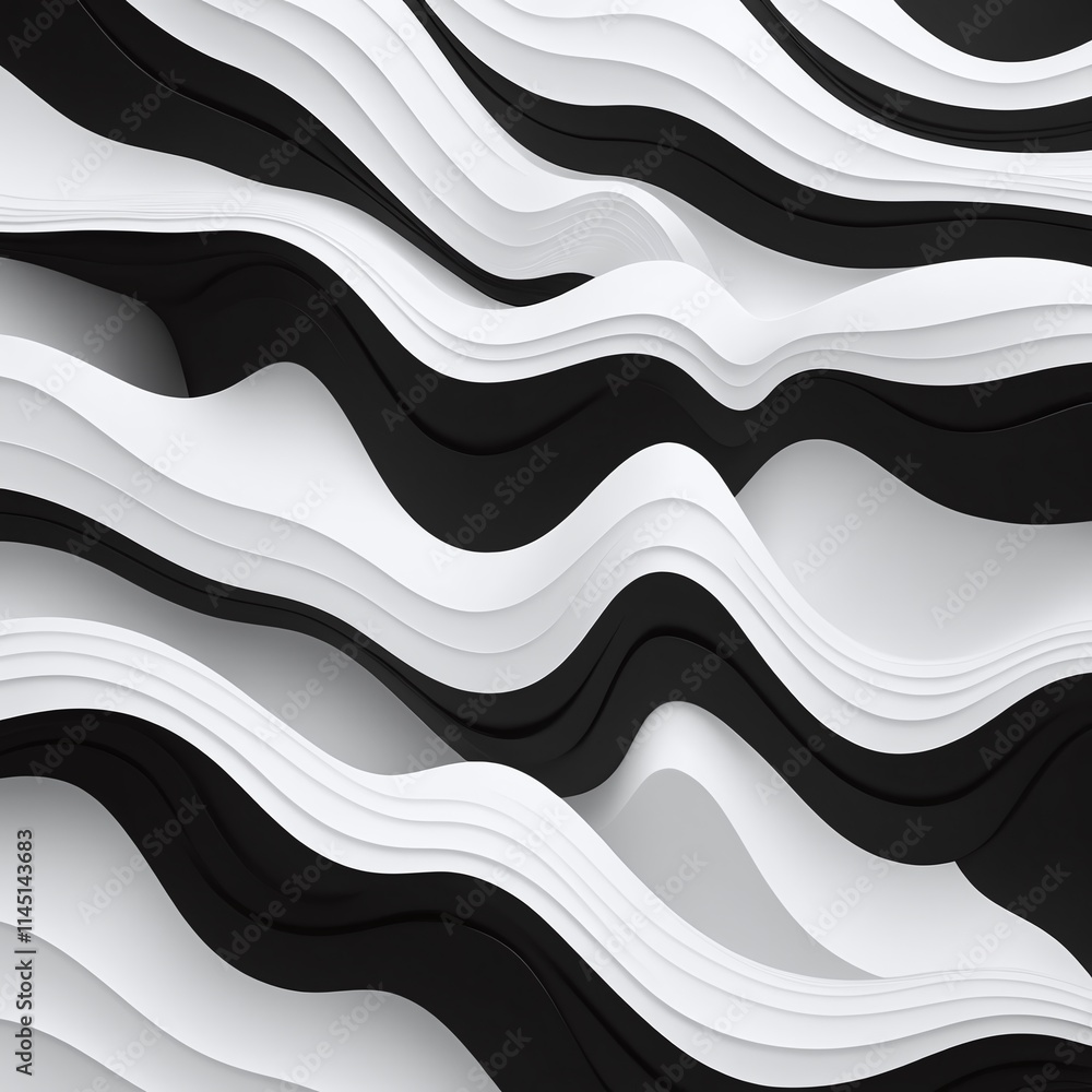 Fototapeta premium Abstract black and white wavy lines background creating a modern minimalist feel.