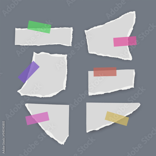 Set of torn paper fragments isolated on background, Vector illustration