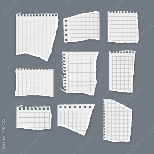 Set of torn paper fragments isolated on background, Vector illustration