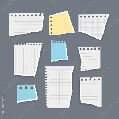 Set of torn paper fragments isolated on background, Vector illustration