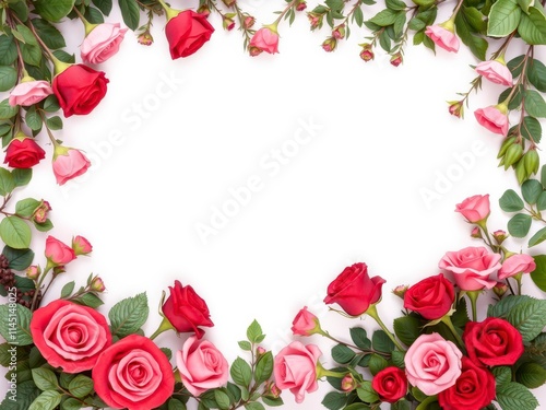 Wallpaper Mural A beautiful frame of rose flowers with green leaves, green, leaves Torontodigital.ca