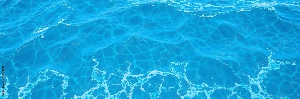 Clear turquoise water surface with gentle foam and wave patterns, blue, waves Clear turquoise water surface with gentle foam and wave patterns, blue, waves