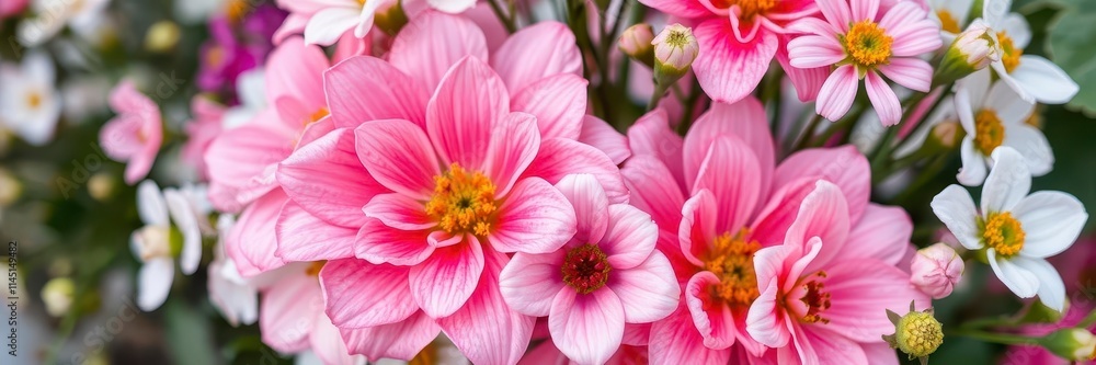 Fototapeta premium Beautiful pink and white ranunculus flowers blooming in a garden, floral, seasonal, fragrant
