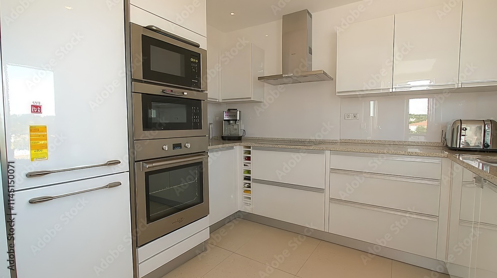 Modern white kitchen with built-in appliances. Modern white kitchen with built-in appliances.