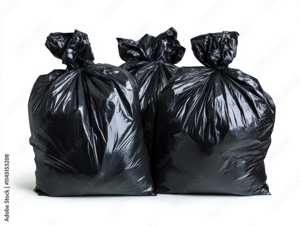 Black garbage bags isolated on a white background. Black garbage bags isolated on a white background.
