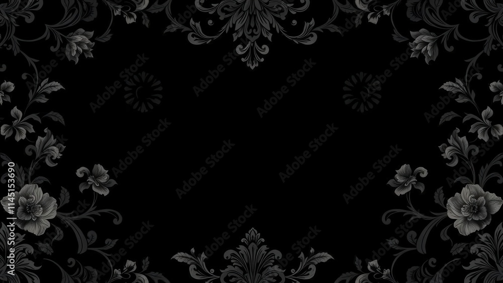 Luxurious charcoal floral wallpaper with intricate botanical design, dark, rich, vintage Luxurious charcoal floral wallpaper with intricate botanical design, dark, rich, vintage