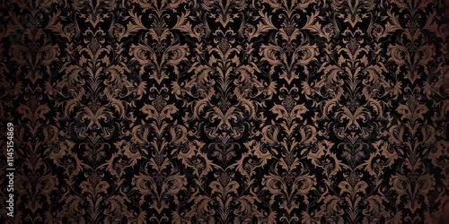 Intricate seamless damask wallpaper with gothic-inspired design in black and white, damask, victorian