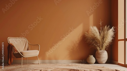 Minimalist Interior with Armchair and Pampas Grass