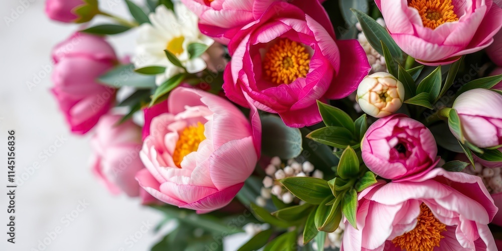 Obraz premium Pink peony flowers arranged in a beautiful background, blooming, peony