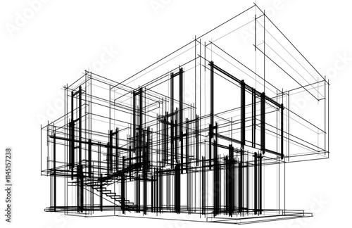  architectural drawing 3d illustration