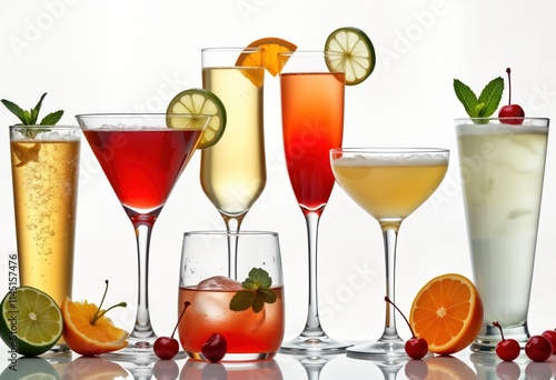 Wallpaper Mural Assortment of colorful alcohol cocktails, mocktails. Different types of drinks served in various glasses. Citrus fruits, fresh mint used as garnishes. Ice present in several drinks. Drinks isolated Torontodigital.ca
