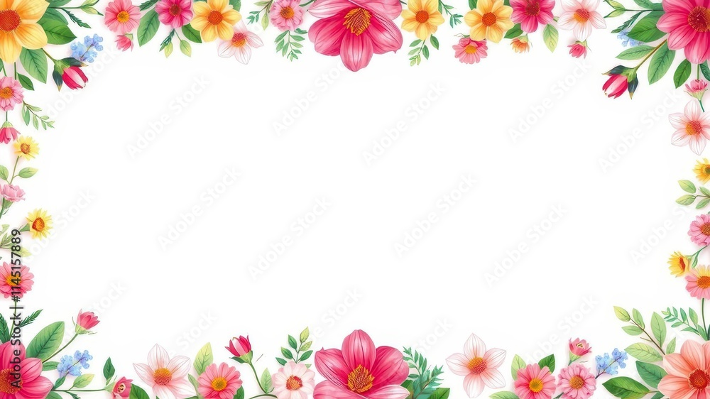 Rose flower and green leaves arranged in a beautiful frame, pattern, nature, border Rose flower and green leaves arranged in a beautiful frame, pattern, nature, border
